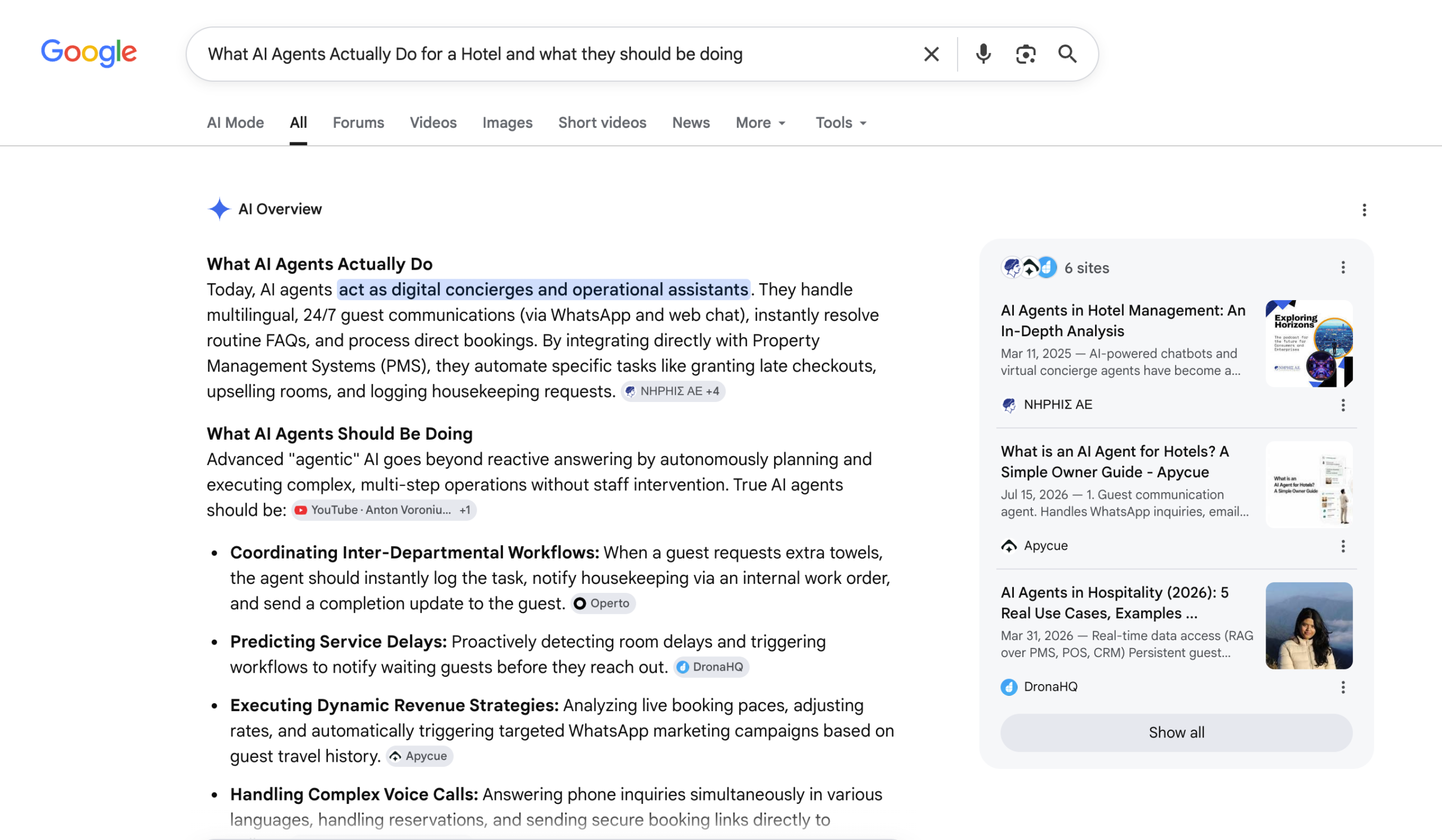 Google search June 26, 2026 - What AI Agent Do and Should be doing for Hotels